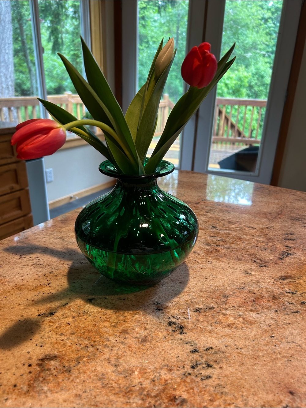 Empoli Glass Emerald Green Hand Blown Glass Hurricane Vase Tuscany Italy 10”wide